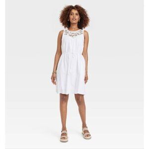 Knox Rose Women's XXL Front-Tie Sleeveless Tank Dress Summer Sundress White